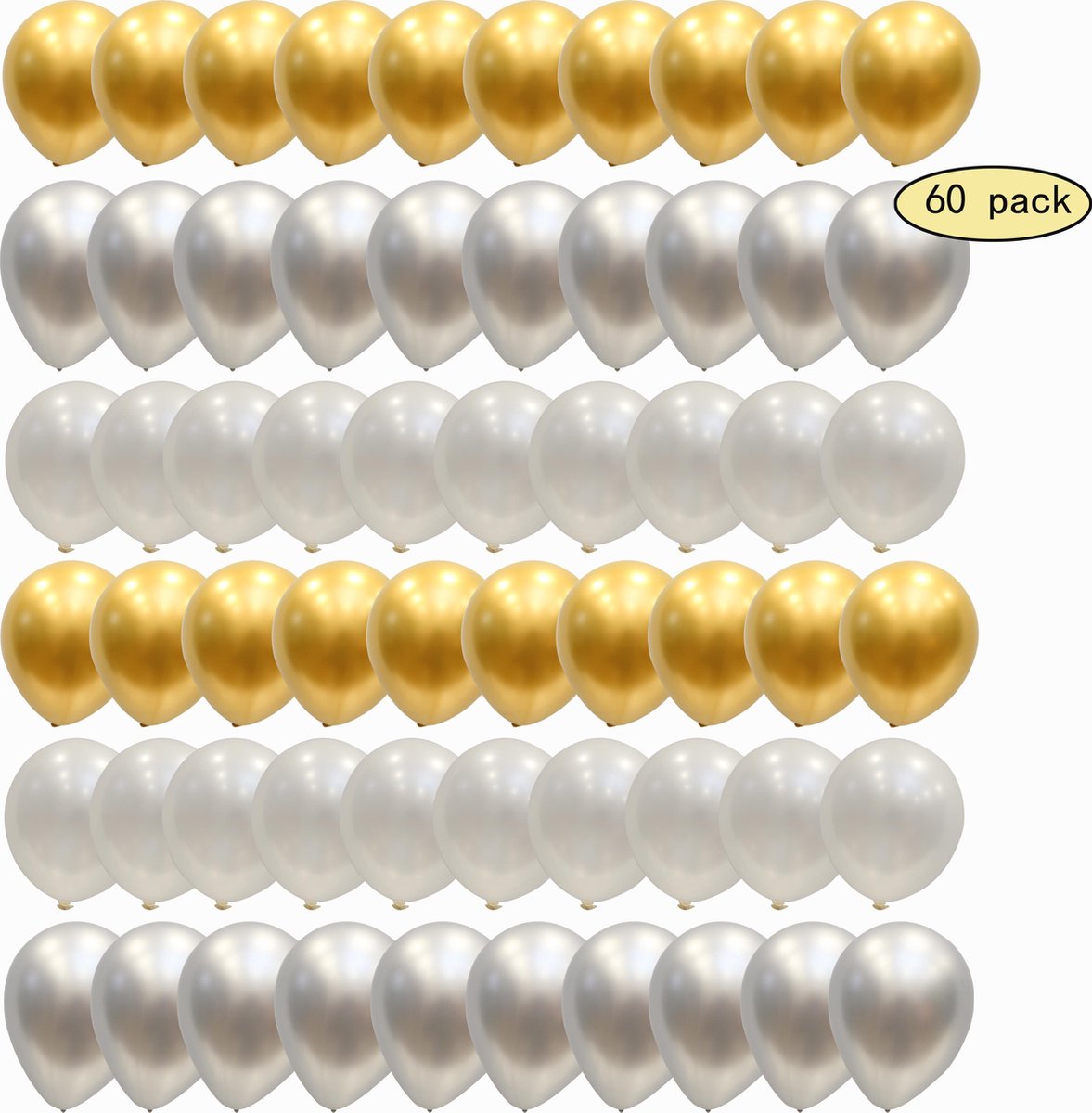 60 stuks Helium Latex Ballonnen MagieQ (Goud Zilver Wit) Feest|Party|Kinderfeesje|Decoratie|versiering|Kerst|